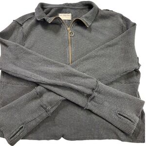 WE THE FREE Ribbed Quarter Zip Long Sleeve Top Thumbholes Charcoal Gray Size L